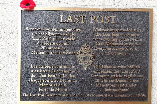 Flanders World War I Battlefields Private Tour from Brussels - Ypres town time and Menin Gate: lining up thousands of missing names